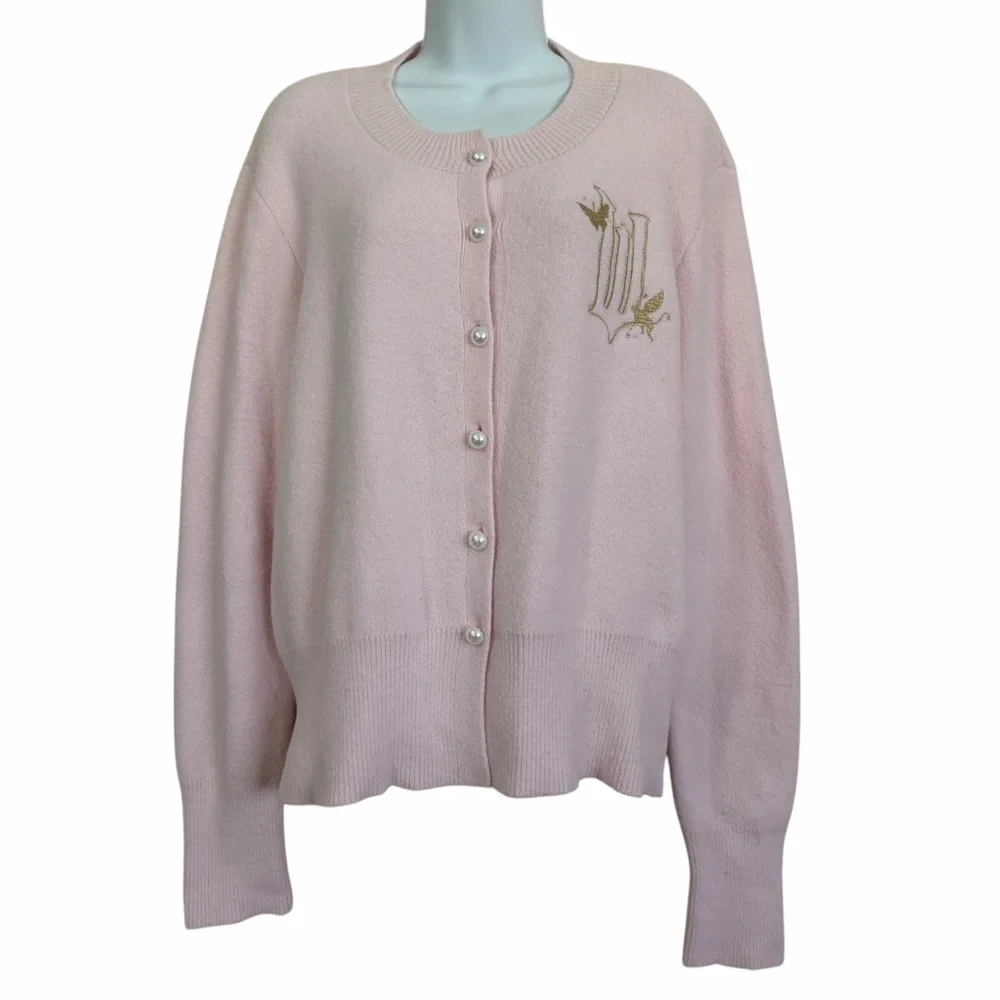 WICKED Paul Tazewell Soft Pink Glinda Button Front Cardigan Sweater Size X-Large - Picture 2 of 14